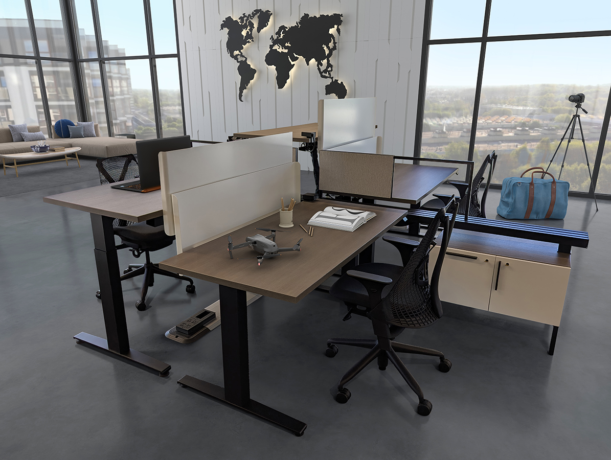 Used Herman Miller Canvas Open Seating Workstations with Adjustable Height Worksurfaces and Used Herman Miller Sayl task chairs